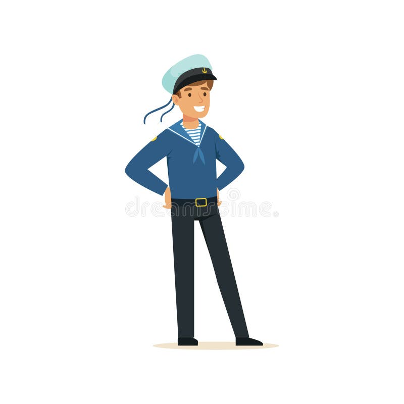 Smiling sailor man character in blue uniform vector Illustration