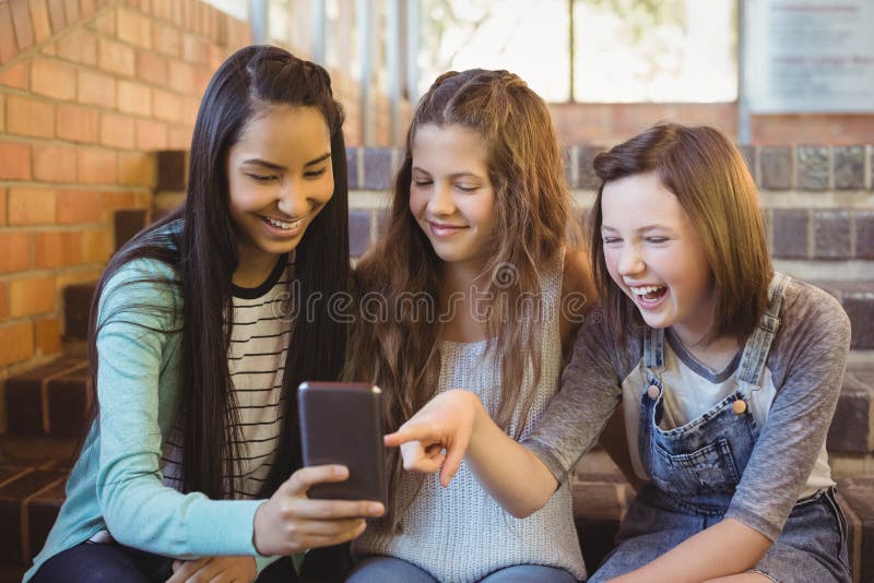 Schoolgirls Using Computer in Classroom Stock Image - Image of ...