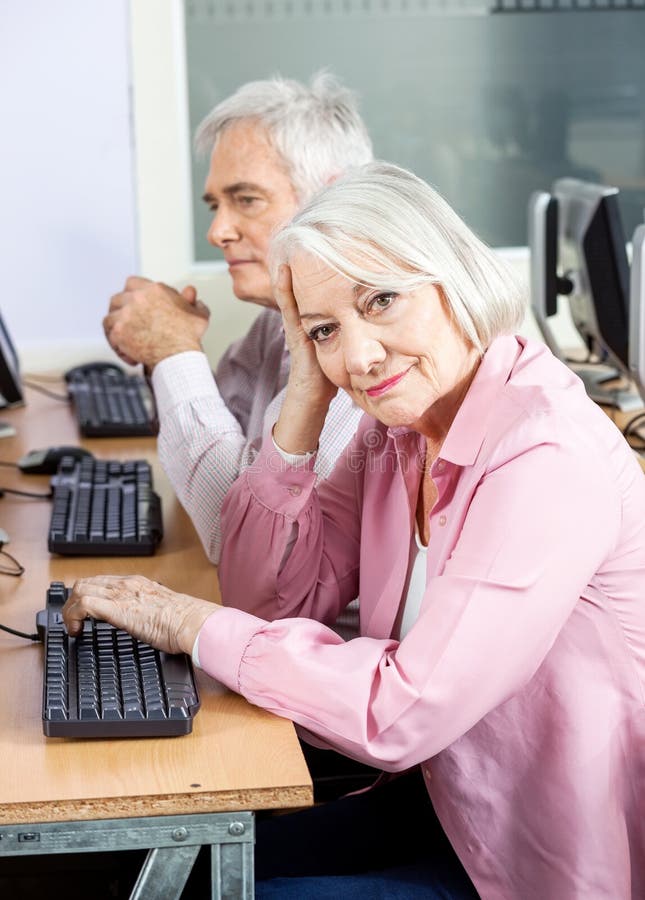 Smiling Senior Woman in Computer Class Stock Photo - Image of higher