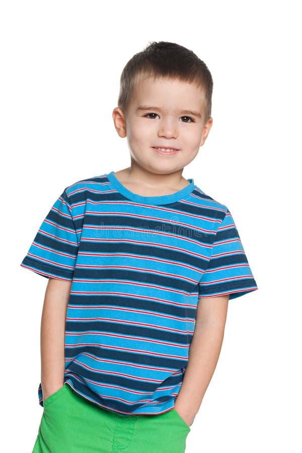 Smiling Small Boy in Striped Shirt Stock Image - Image of cheerful ...