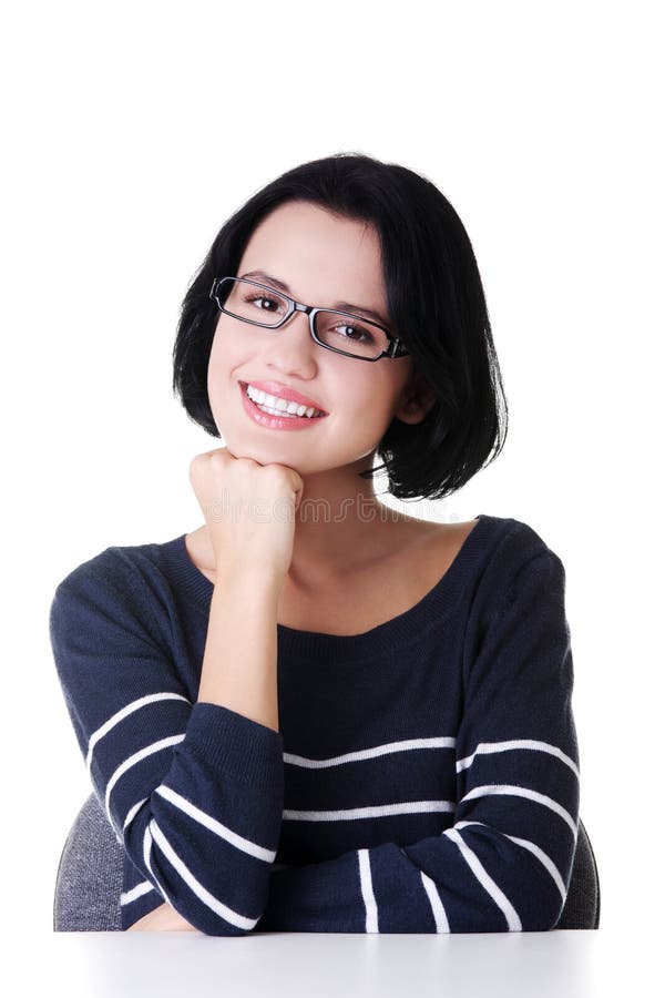 Smiling Student Girl Sitting at the Desk Stock Photo Image of confidence, attention 27729428