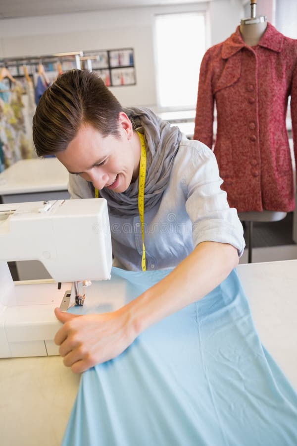 Smiling Student Using Sewing Machine Stock Image Image of classroom