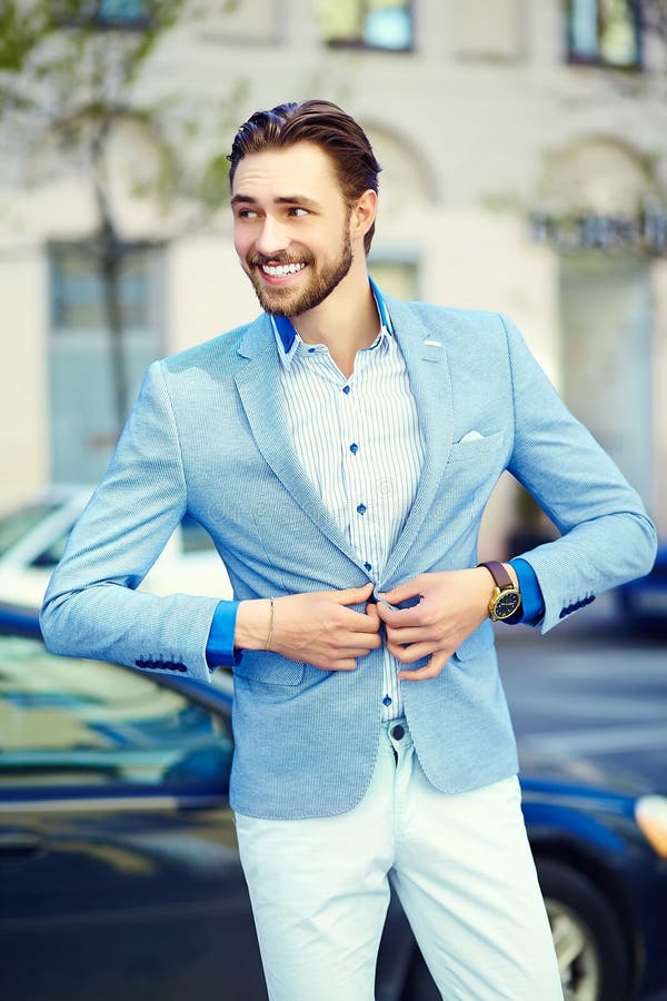 Smiling Stylish Handsome Man in Suit in the Street Stock Image - Image ...