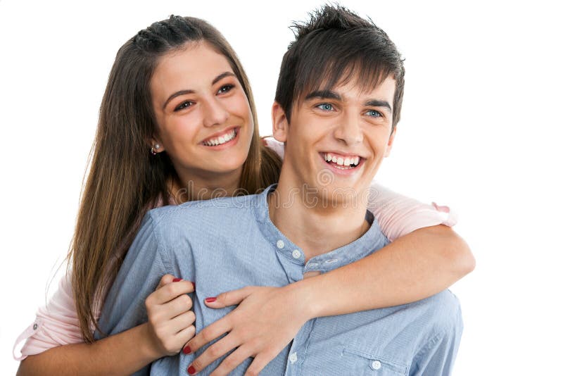 Smiling Teen Couple Isolated. Stock Image - Image of girl, isolated:  27893095