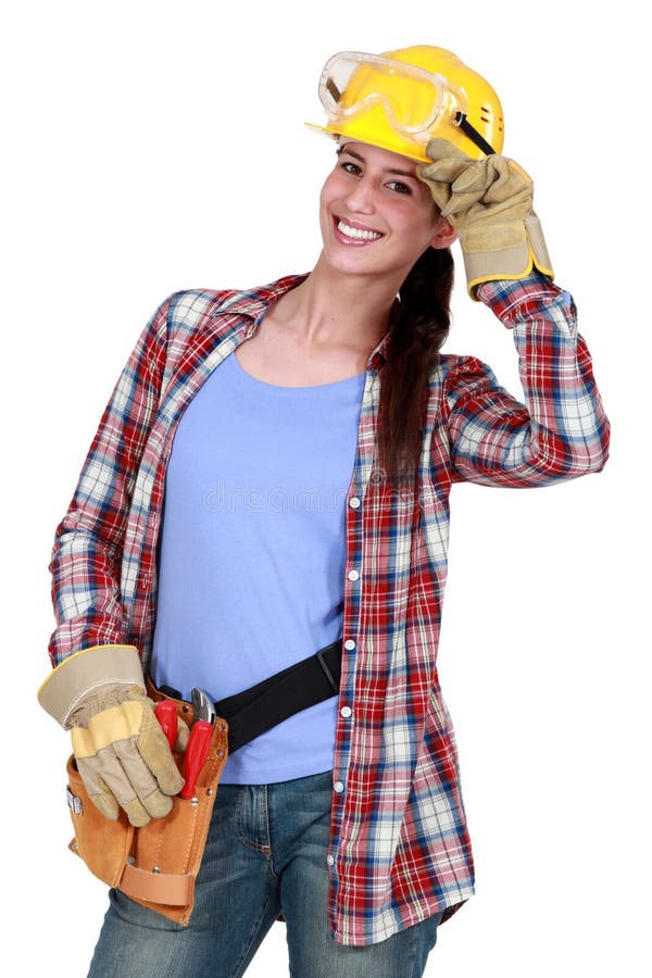 Smiling tradeswoman stock image Smiling tradeswoman stock image