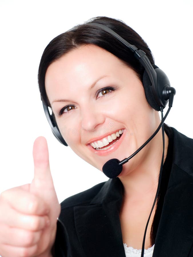 Smiling woman with headphone showing ok s