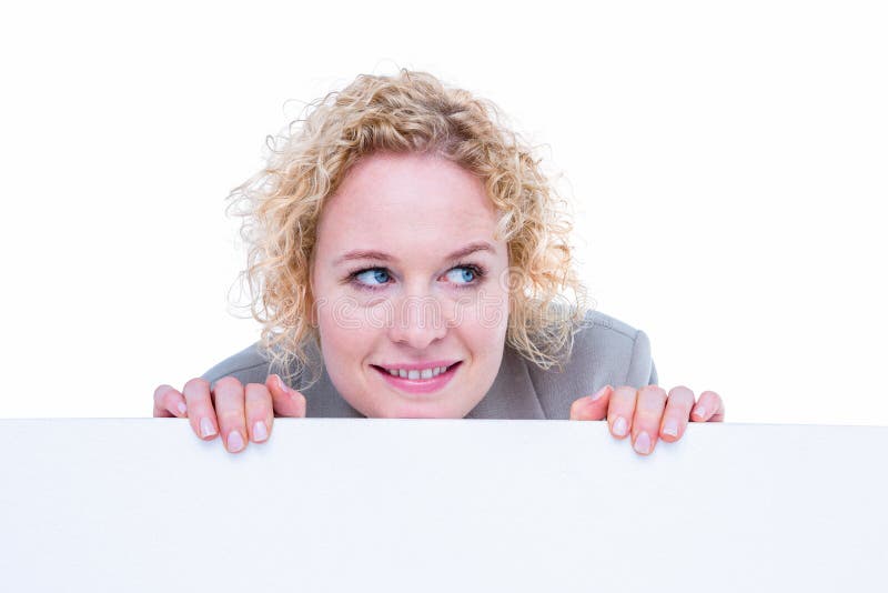 Smiling Woman Holding Blank Sign Stock Image - Image of hair, fair ...