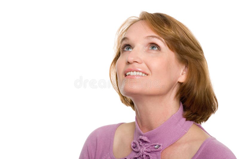Smiling woman looking up