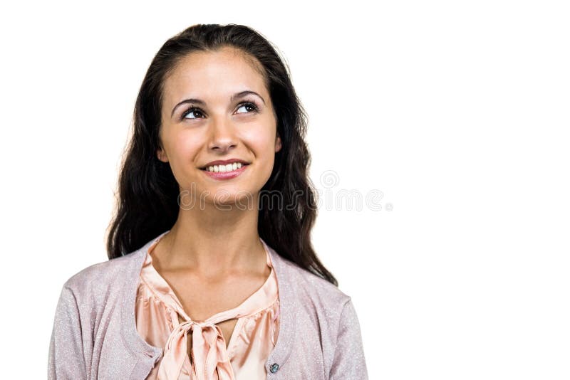 Smiling woman looking up on white screen. Cut smiling stock images, royalty-free photos and pictures