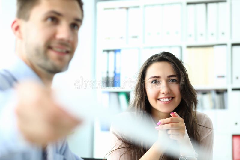 Smiling woman in modern office stock image Smiling woman in modern office stock image