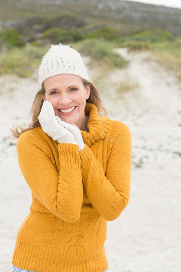 Smiling Woman Wearing Gloves and a Hat Stock Image Image of blonde