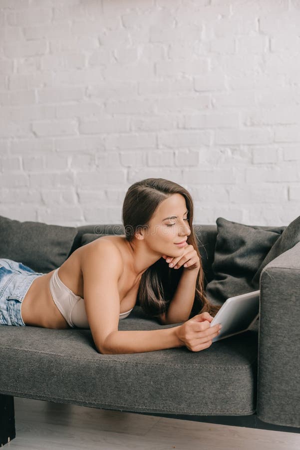 Sexy Girl Bra Using Tablet Stock Photos - Free & Royalty-Free