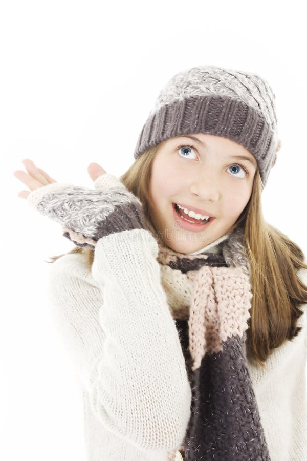 Winter Teenage Girl Blowing Snow. Christmas Stock Image - Image of ...