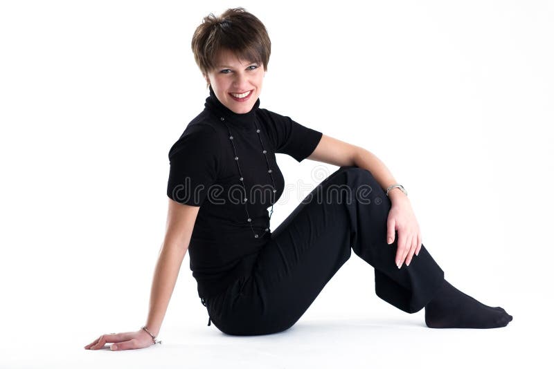 Smiling women in black costume