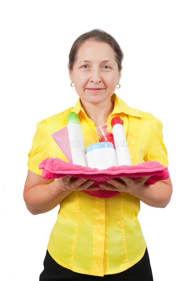 Smiling Women with Toiletries Stock Image Image of tube, cosmetics
