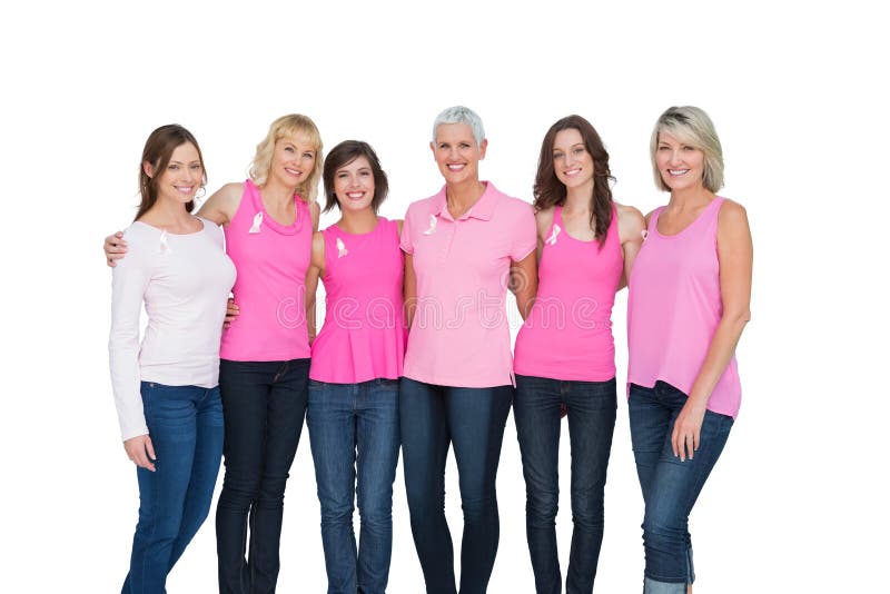 Smiling Women Wearing Pink For Breast Cancer Awareness Stock Photo