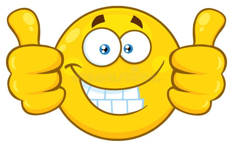 Smiling Yellow Cartoon Emoji Face Character Giving Two Thumbs Up. 
