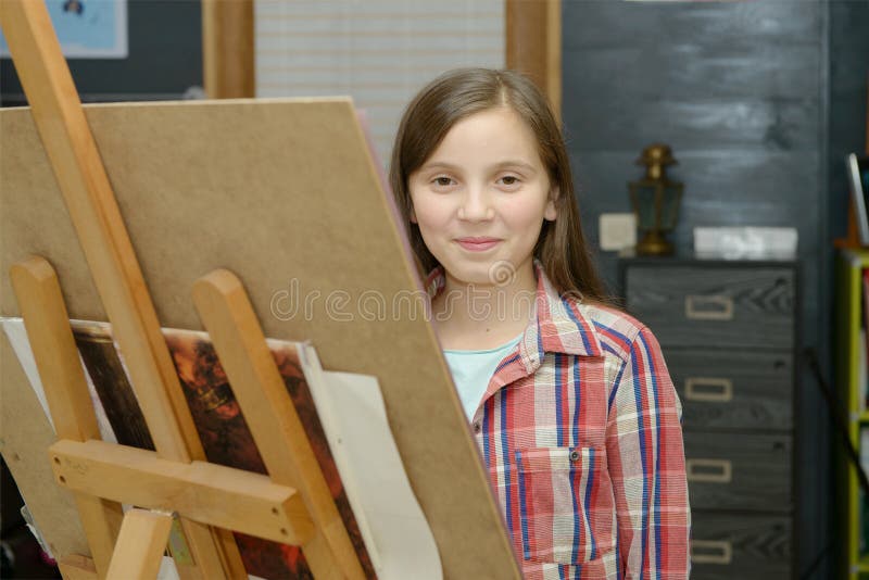 Smiling Young Artist Girl Draw Stock Photo Image of childhood, hobby
