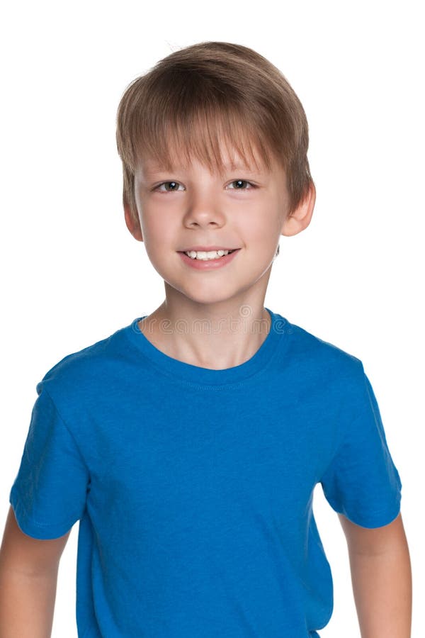 Smiling Young Boy in a Blue Shirt Stock Image Image of handsome