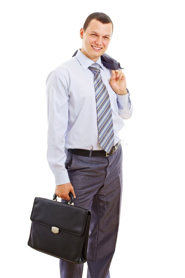 Smiling young business man with case stock image