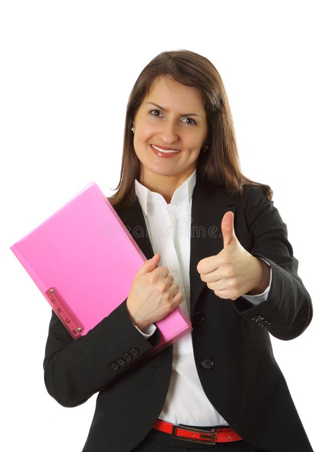 Smiling young business woman isolated on a white