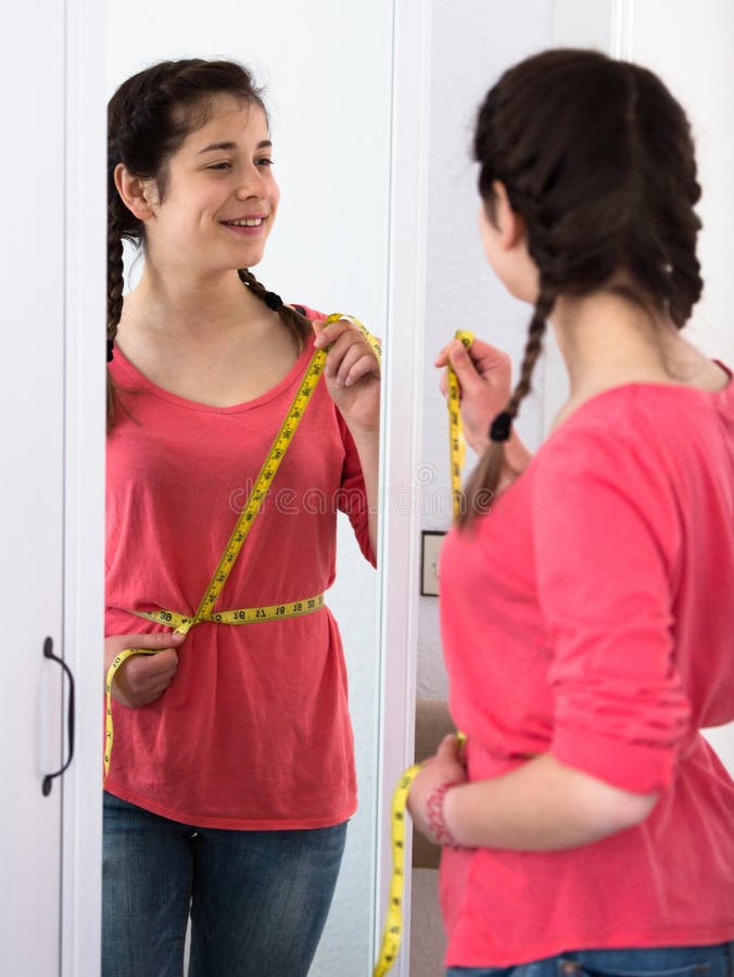 Girl happy to lose weight. 