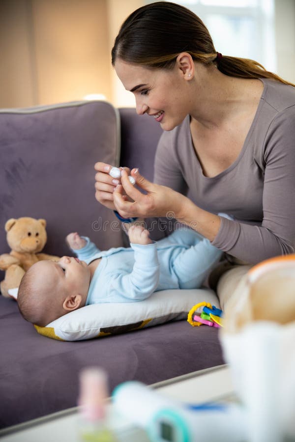 Happy Woman Treating Little Kid at Home Stock Image Image of funny