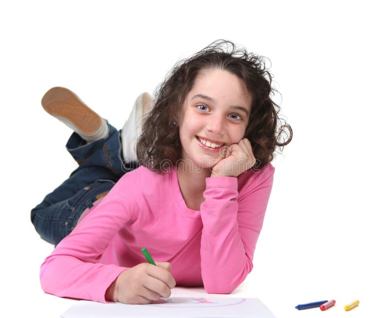 Smiling Young School Child Drawing Artwork