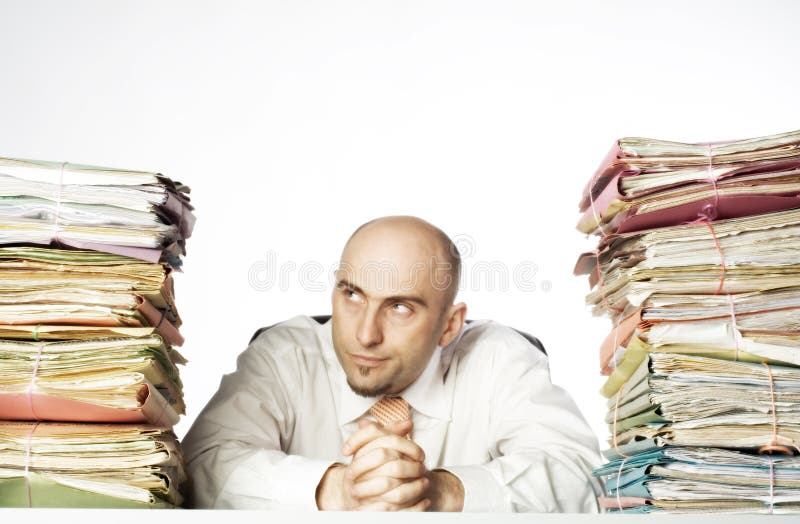 Smirking man with files royalty free stock photography Smirking man with files royalty free stock photography