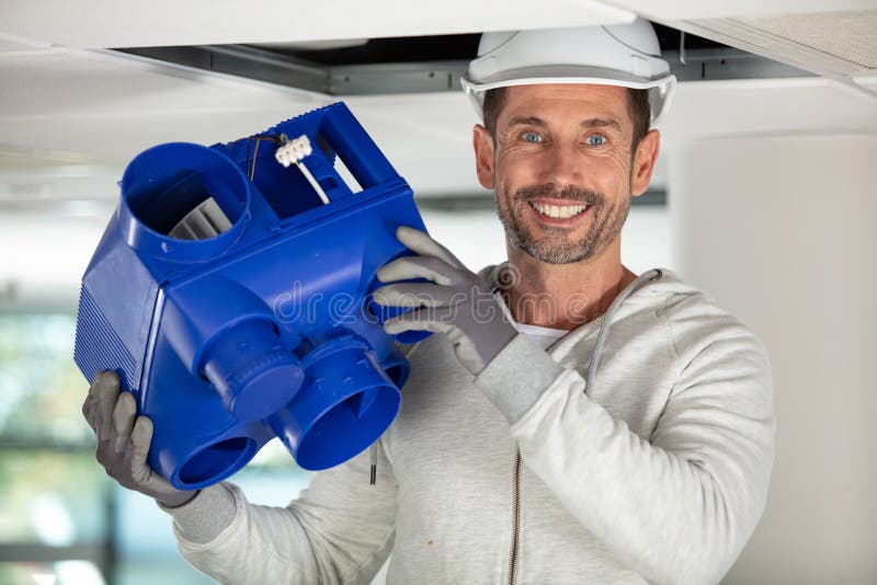 Smng Worker Holding Ventilation System Stock Image Image of repair