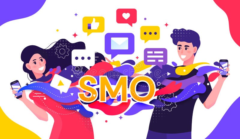 SMO ή κοινωνική έννοια βελτιστοποίησης MEDIA με δύο νέους που ρέουν τα στοιχεία μεταξύ των κινητών συσκευών πολυμέσων και ελεύθερη απεικόνιση δικαιώματος SMO ή κοινωνική έννοια βελτιστοποίησης MEDIA με δύο νέους που ρέουν τα στοιχεία μεταξύ των κινητών συσκευών πολυμέσων και ελεύθερη απεικόνιση δικαιώματος