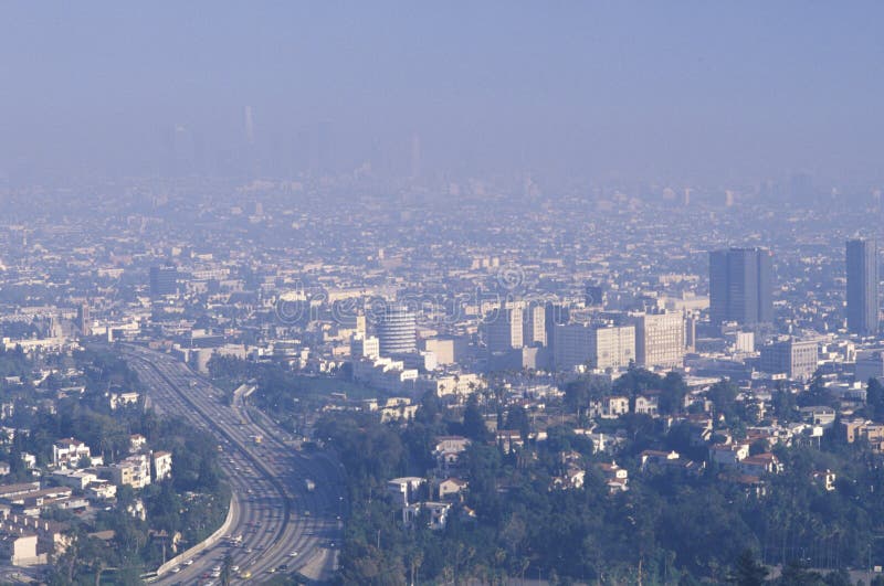 Smog zaciemnia Los Angeles linię horyzontu obrazy royalty free Smog zaciemnia Los Angeles linię horyzontu obrazy royalty free