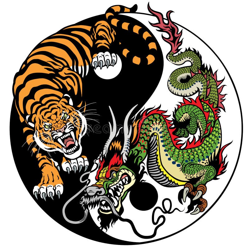 Smok i tygrys yin yang ilustracja wektor