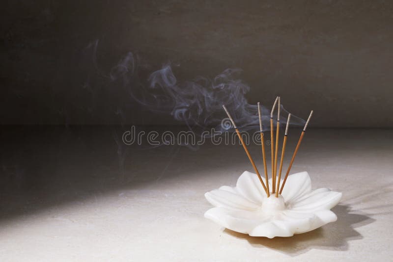 Smoke from Burning Incense Sticks Standing on Lotus Incense Holder Stock Image Image of yoga