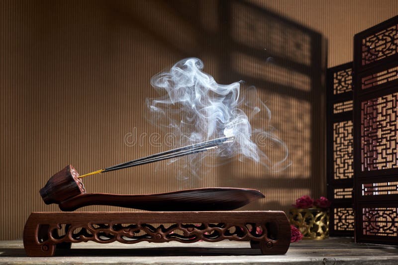 Smoke from Burning Incense Sticks Standing on Lotus Incense Holder Stock Image Image of india