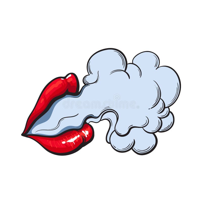 Smoke coming out of beautiful female lips with red lipstick