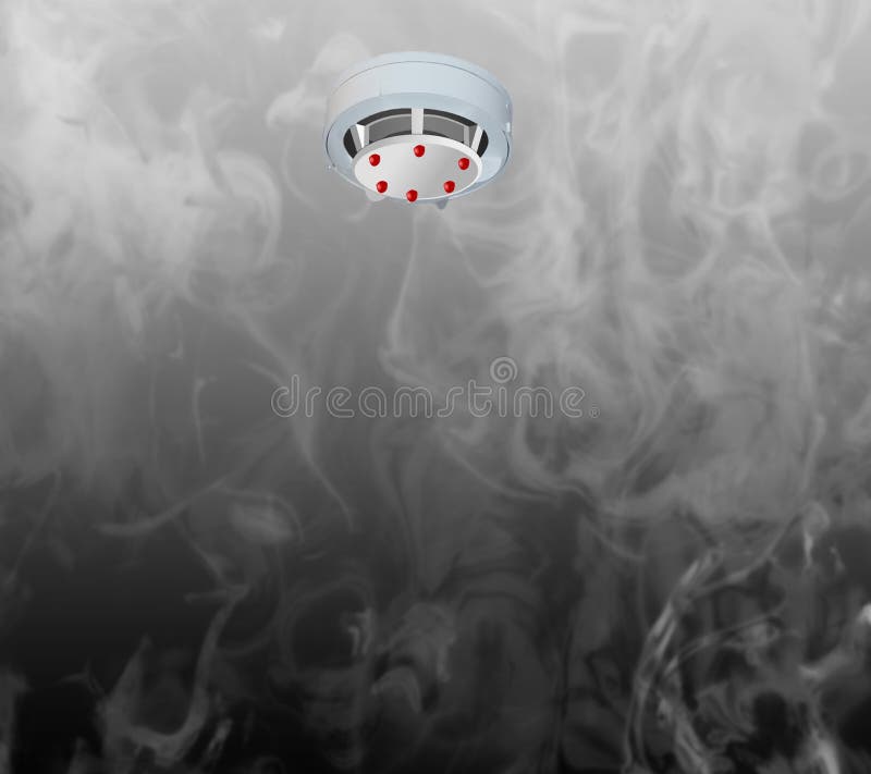 Smoke Detector on the Ceiling and Smoke. Stock Image Image of