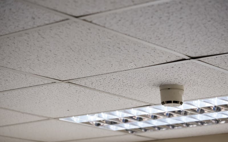Detailed View Of A Suspended Ceiling And Smoke Detector Seen