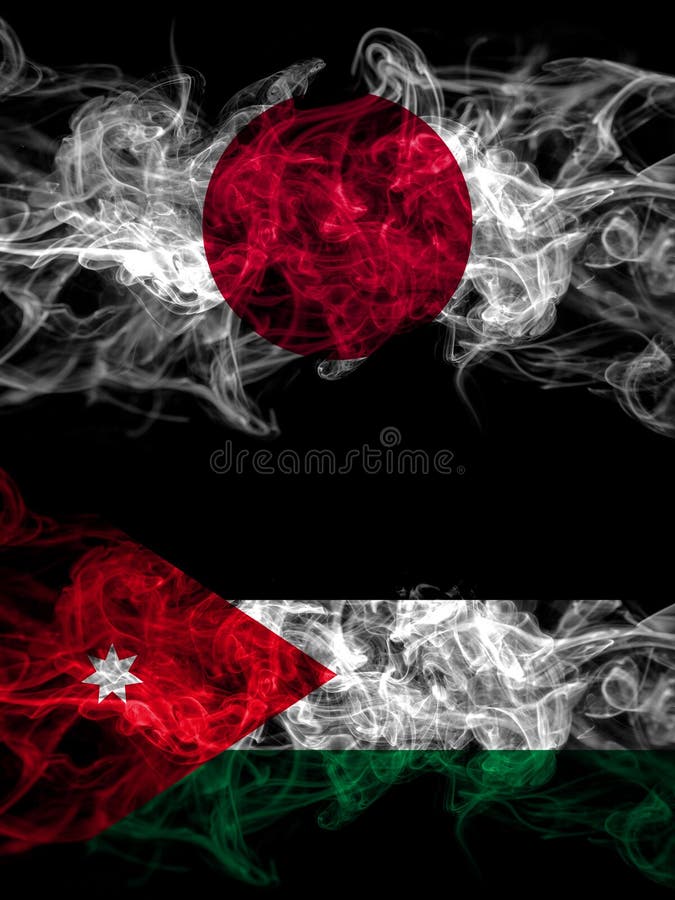 Smoke flags of Japan, Japanese and Jordan, Jordanian royalty free illustration