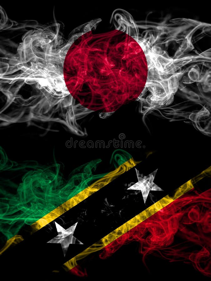 Smoke Flags of Japan, Japanese and Saint Kitts and Nevis Stock