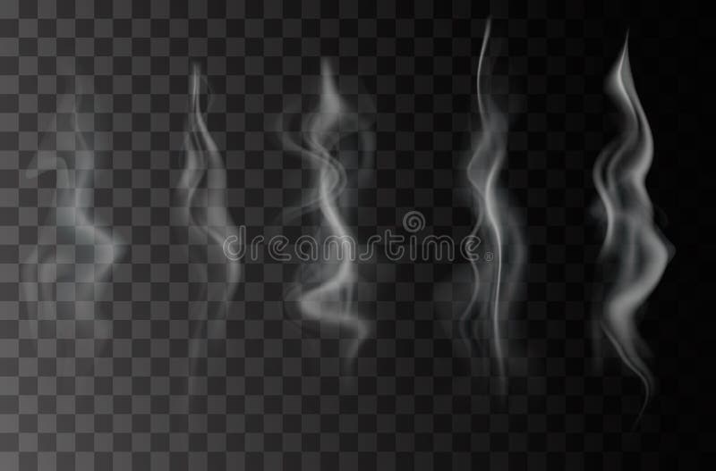 Smoke isolated on transparent background. Vector  fog, vapor set.