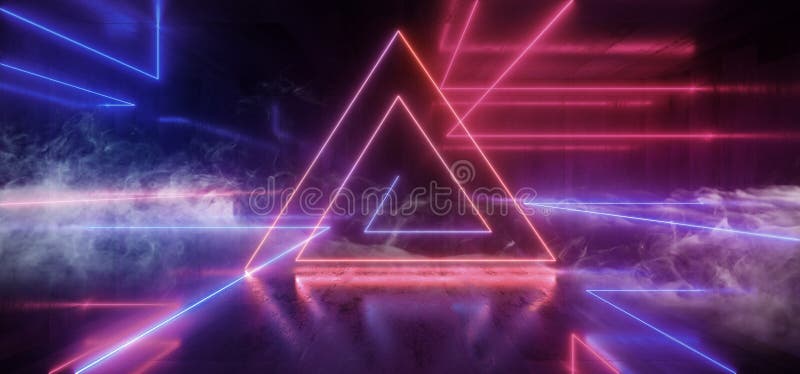 Smoke Neon Futuristic Lights Glowing Triangle Sci Fi Retro Abstract Shaped Lasers Purple Blue Vibrant Column Concrete Grunge royalty free illustration Smoke Neon Futuristic Lights Glowing Triangle Sci Fi Retro Abstract Shaped Lasers Purple Blue Vibrant Column Concrete Grunge royalty free illustration