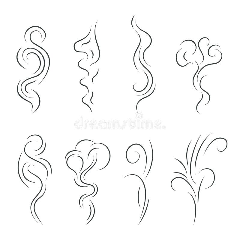 Smoke Steam Vapor Signs Black Thin Line Icon Set. Vector