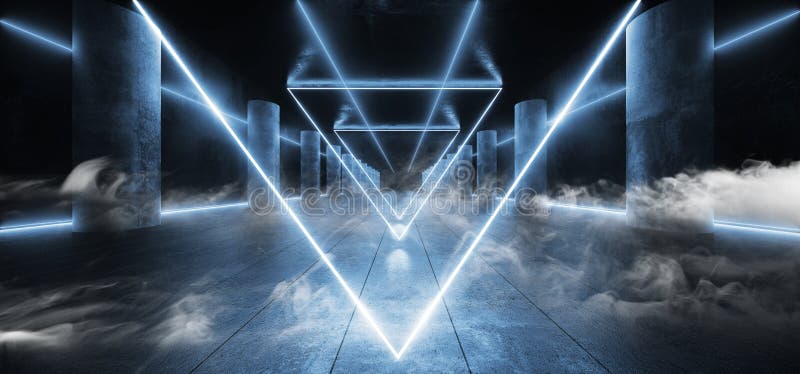 Triangle Pyramid Neon Glowing Sci Fi White Blue Futuristic Concrete ...