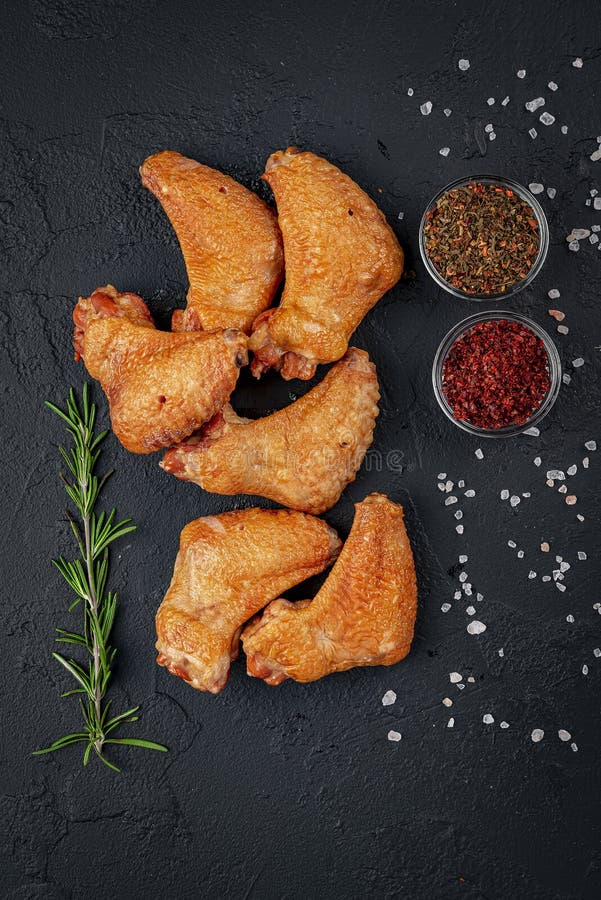Smoked Chicken Wings on a Dark Background Stock Photo Image of