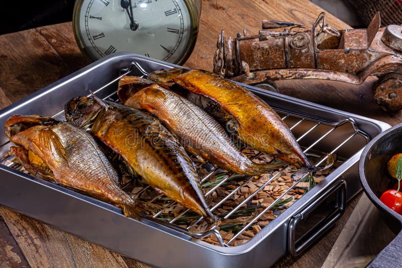 Smoked Fish on the Grill is on the Table Stock Image Image of dinner