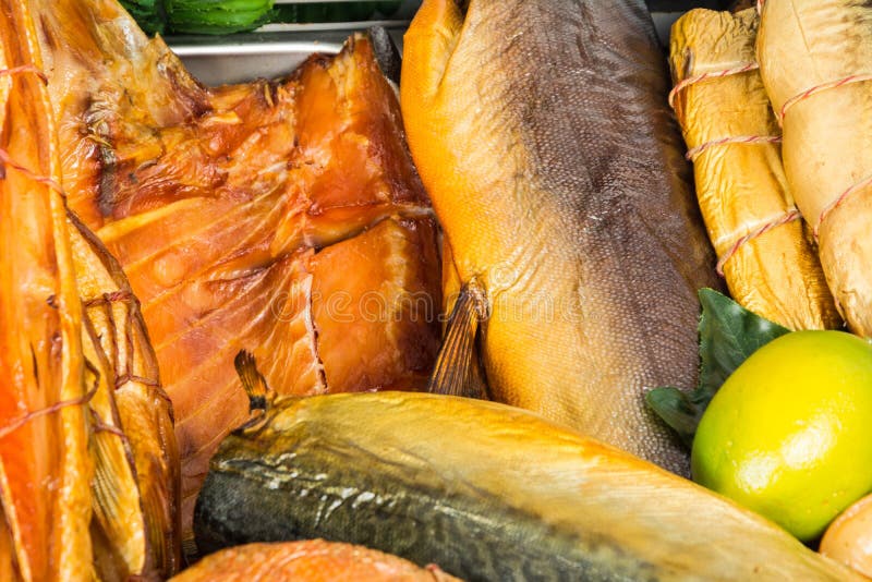Smoked fish in market stock image. Image of meal, golden 100526851