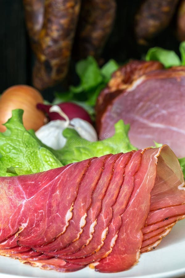 Smoked Ham with Schwarzwald Ham and Prosciutto Stock Photo Image of