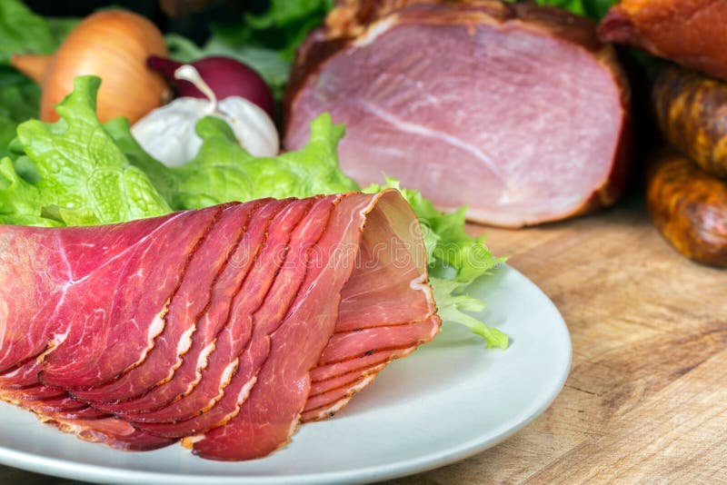 Smoked Ham with Schwarzwald Ham and Prosciutto Stock Image Image of