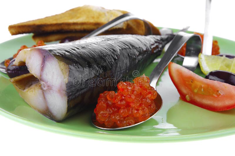 Smoked Herring and Red Caviar Stock Image Image of bread, lemon 14959607